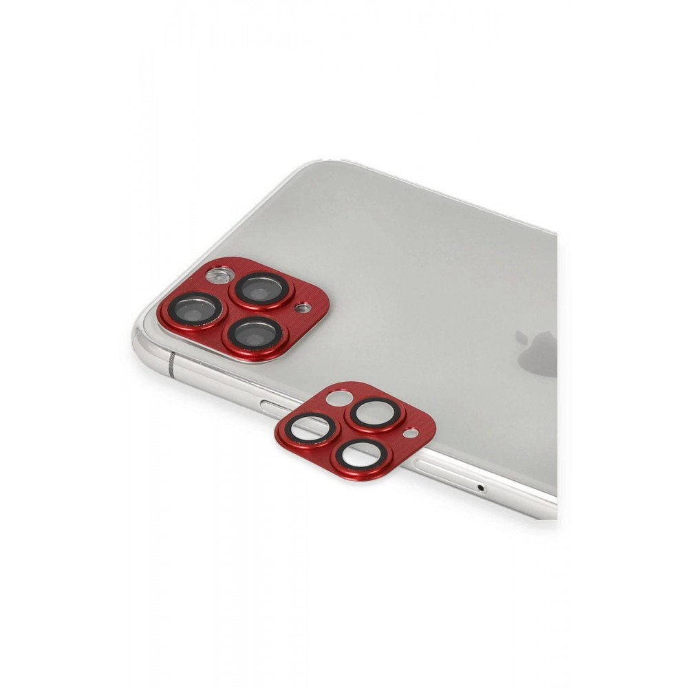 iPhone 11 Pro Max Pers Alüminyum Kamera Lens - Kırmızı-(5796)