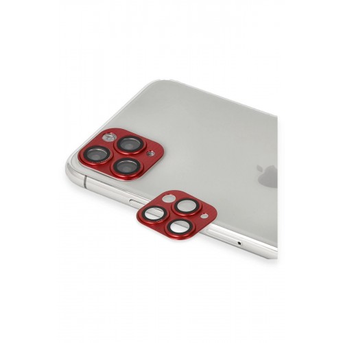 iPhone 11 Pro Max Pers Alüminyum Kamera Lens - Kırmızı-(5796)