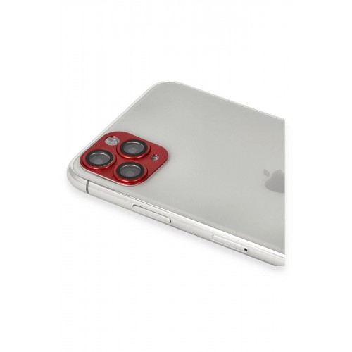 iPhone 11 Pro Max Pers Alüminyum Kamera Lens - Kırmızı-(5796)