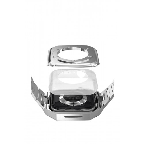 Apple Watch 44mm Metal Petek Kasalı Kordon - Gümüş-(5796)