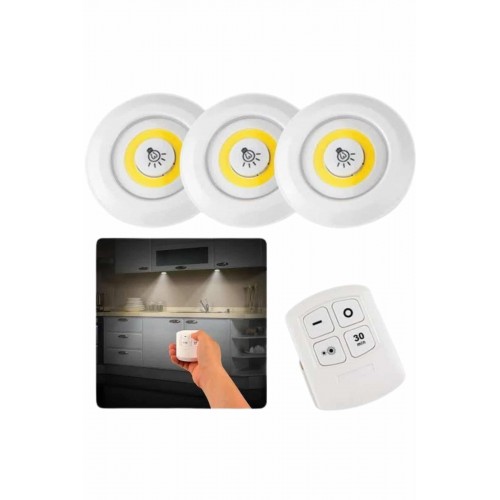 Dolap Işığı Mutfak Rafı Işığı Uzaktan Kumandalı 3 Lü Spot Led Lamba