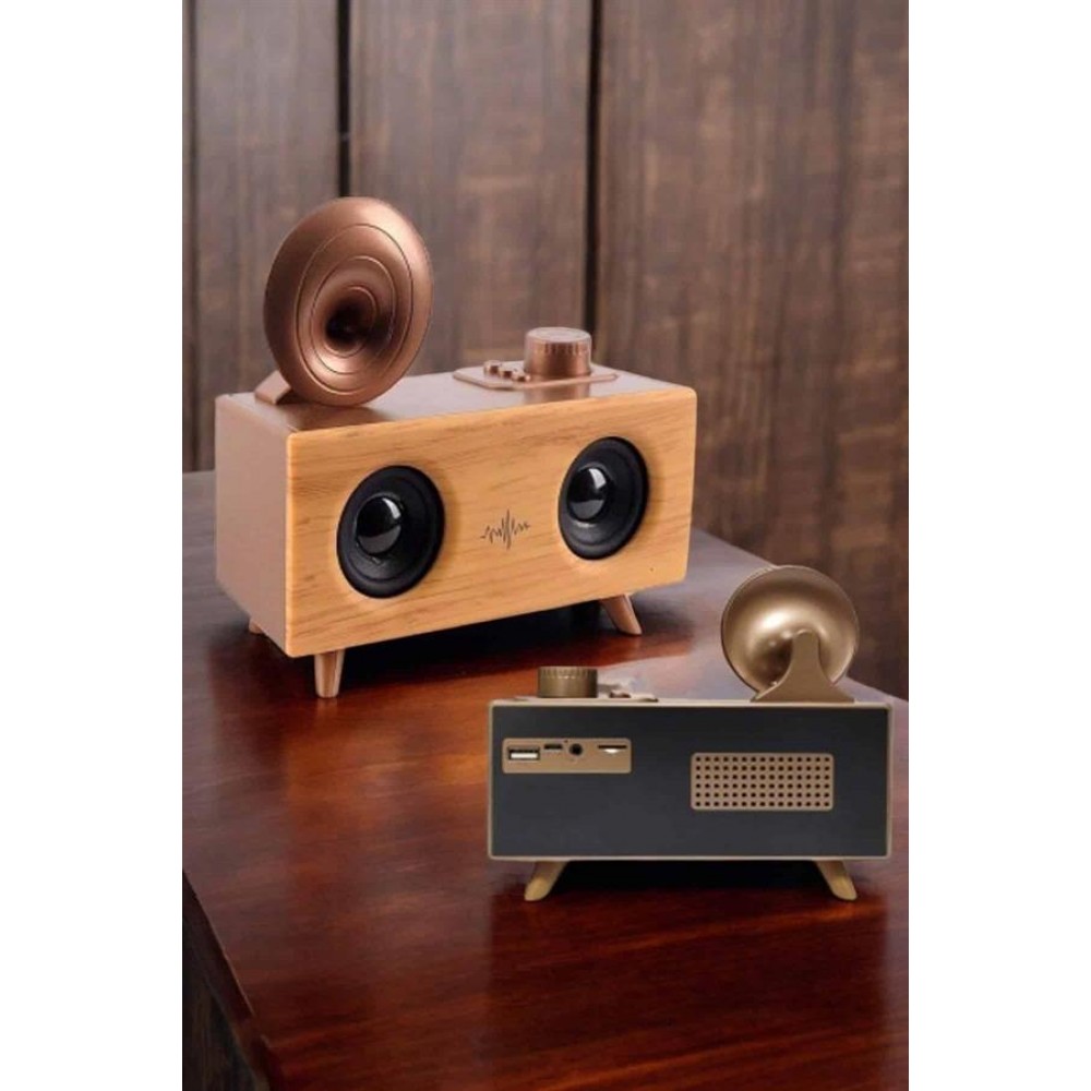 Bluetooth Hoparlör Ahşap Klasik Retro Gramofon Bluetooth Müzik Kutusu