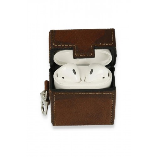 Airpods 2 (2.nesil) Deri Kılıf - Kahverengi-(5796)