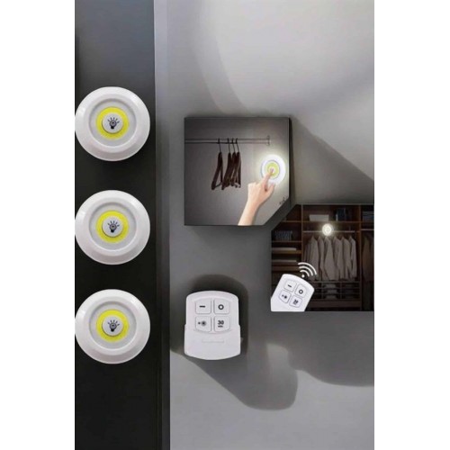 Spot Lamba Led Işık 3'lü Uzaktan Kumandalı Pilli Yapışkanlı Kablosuz Spot Lamba Led Işık 3'lü Uzaktan Kumandalı Pilli Yapışkanlı Kablosuz