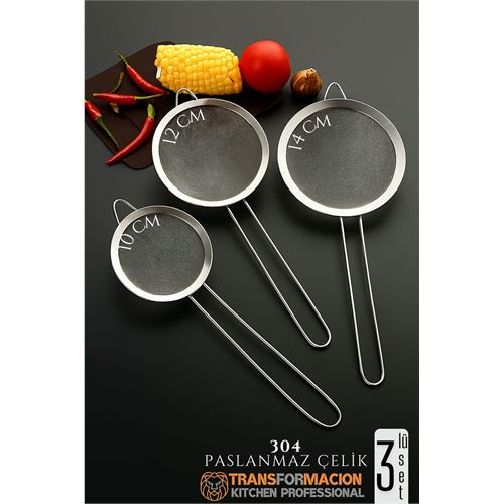 HSNET Süzgeç Seti 3 Boy Çok Amaçlı Süzgeç 304 Çelik Profesyoneller İçin