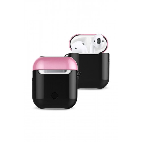 Airpods 2 (2.nesil) 3in1 Kılıf - Siyah-Pembe-(5796)