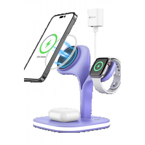 YM-UD22 Kablosuz Şarj Masaüstü Set - Lila-(5796)