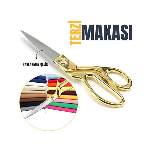 Terzi Makası – Paslanmaz Çelik Bıçaklı Altın Renkli Profesyonel Kumaş Kesme Makası Terzi Makası – Paslanmaz Çelik Bıçaklı Altın Renkli Profesyonel Kumaş Kesme Makası