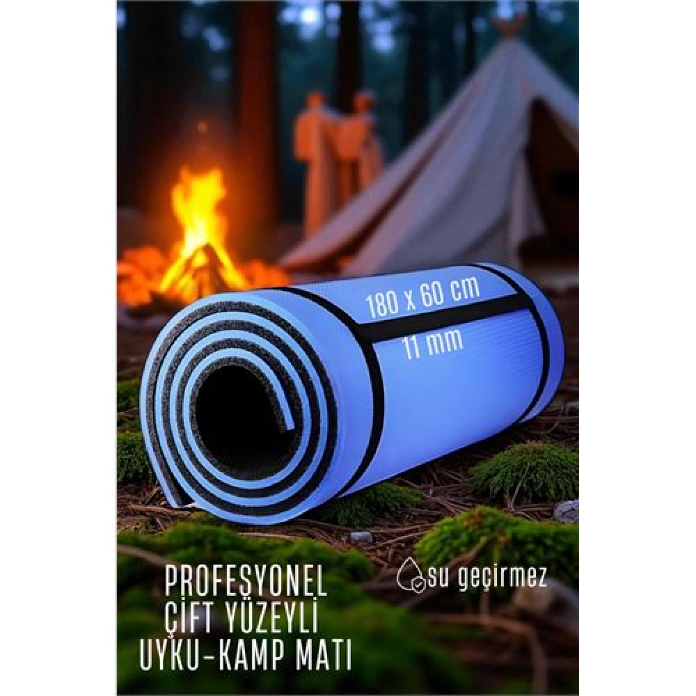 HSNET Uyku Matı - Kamp Matı - Piknik Çadır Matı 11 mm Çift Taraflı Mavi