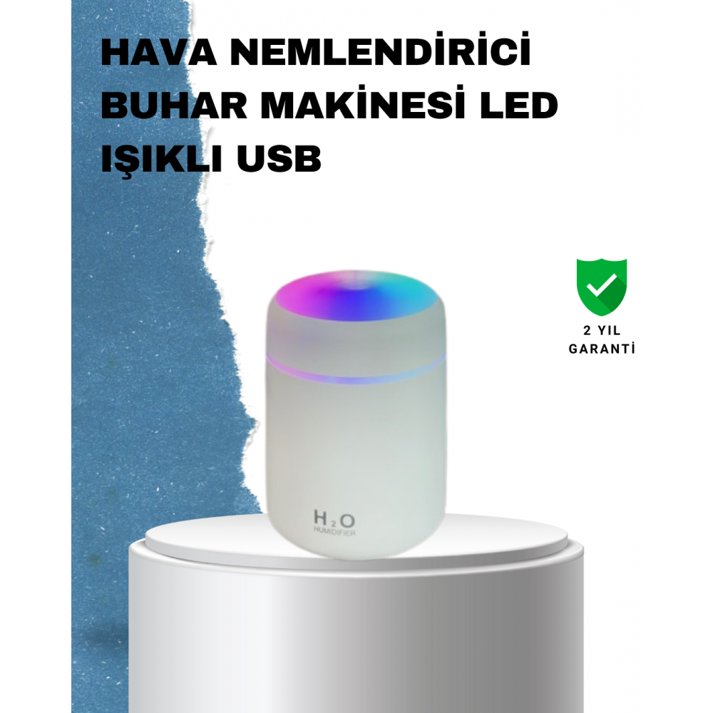 ABS Gövdeli 300ml USB Nemlendirici – Beyaz Gri Pembe Renk