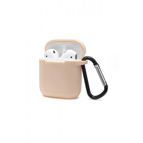 Airpods 2 (2.nesil) Sert Silikon Kılıf - Bej-(5796)