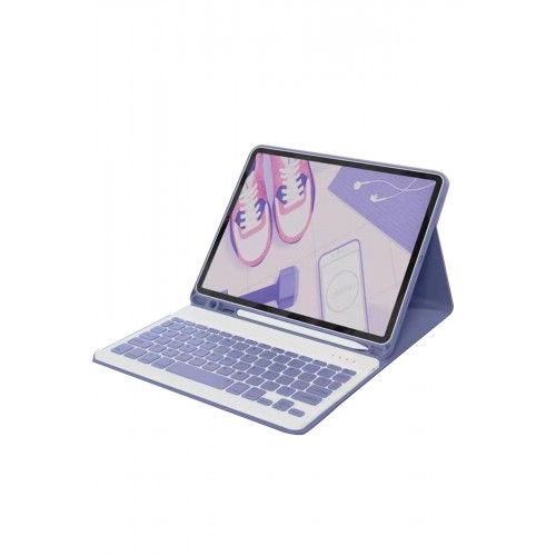 iPad 10.2 (9.nesil) Kılıf KC01 Smart Klavyeli Tablet Kılıfı - Derin Mor-(5796)