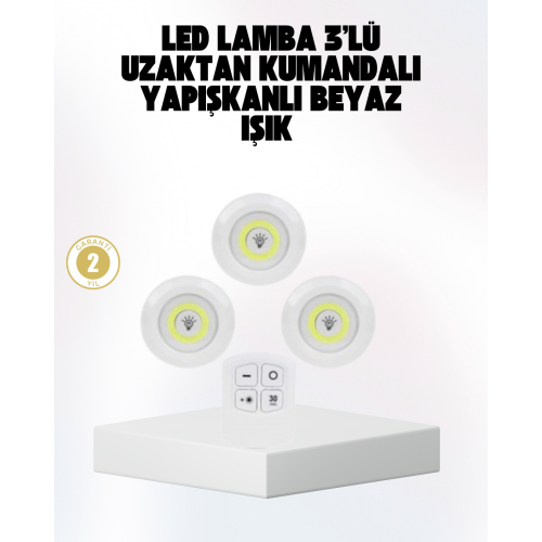 Kablosuz Gün Işığı 3’lü LED Spot Lamba Kumandalı