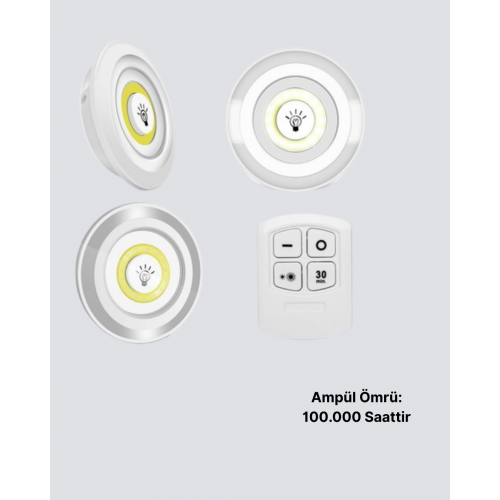 Kablosuz Gün Işığı 3’lü LED Spot Lamba Kumandalı