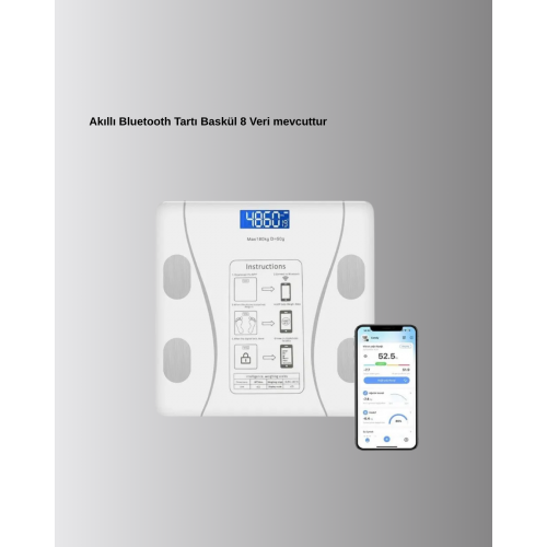 Akıllı Dijital Baskül – Bluetooth Bağlantılı 8 Ölçüm Verili Akıllı Vücut Analiz Tartısı