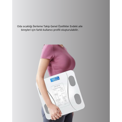 Akıllı Dijital Baskül – Bluetooth Bağlantılı 8 Ölçüm Verili Akıllı Vücut Analiz Tartısı