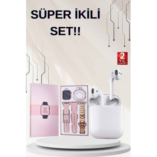 3 Kordonlu Dokunmatik Ekran Akıllı Saat ve 2.Nesil Kablosuz Bluetooth Kulaklık ANC/ENC