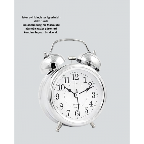 Gümüş Renkli Sessiz Işıklı Dekoratif Masa Üstü Çalar Saat Alarmlı Gümüş Renkli Sessiz Işıklı Dekoratif Masa Üstü Çalar Saat Alarmlı