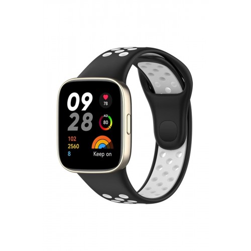 Xiaomi Redmi Watch 3 Spor Delikli Kordon - Siyah-Beyaz-(5796)