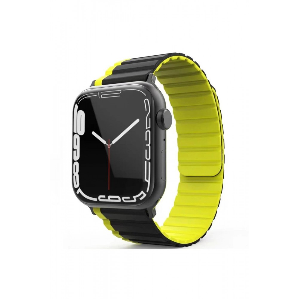 Apple Watch 42mm MO-WB1 Çift Renk Mıknatıslı Silikon Kordon - Siyah-Sarı-(5796)