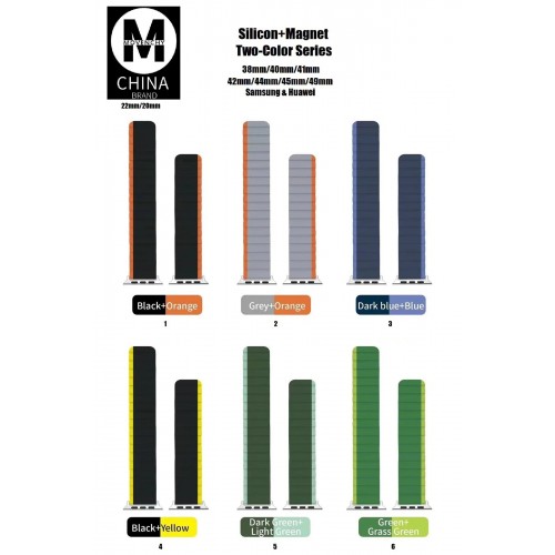 Apple Watch 42mm MO-WB1 Çift Renk Mıknatıslı Silikon Kordon - Siyah-Sarı-(5796)