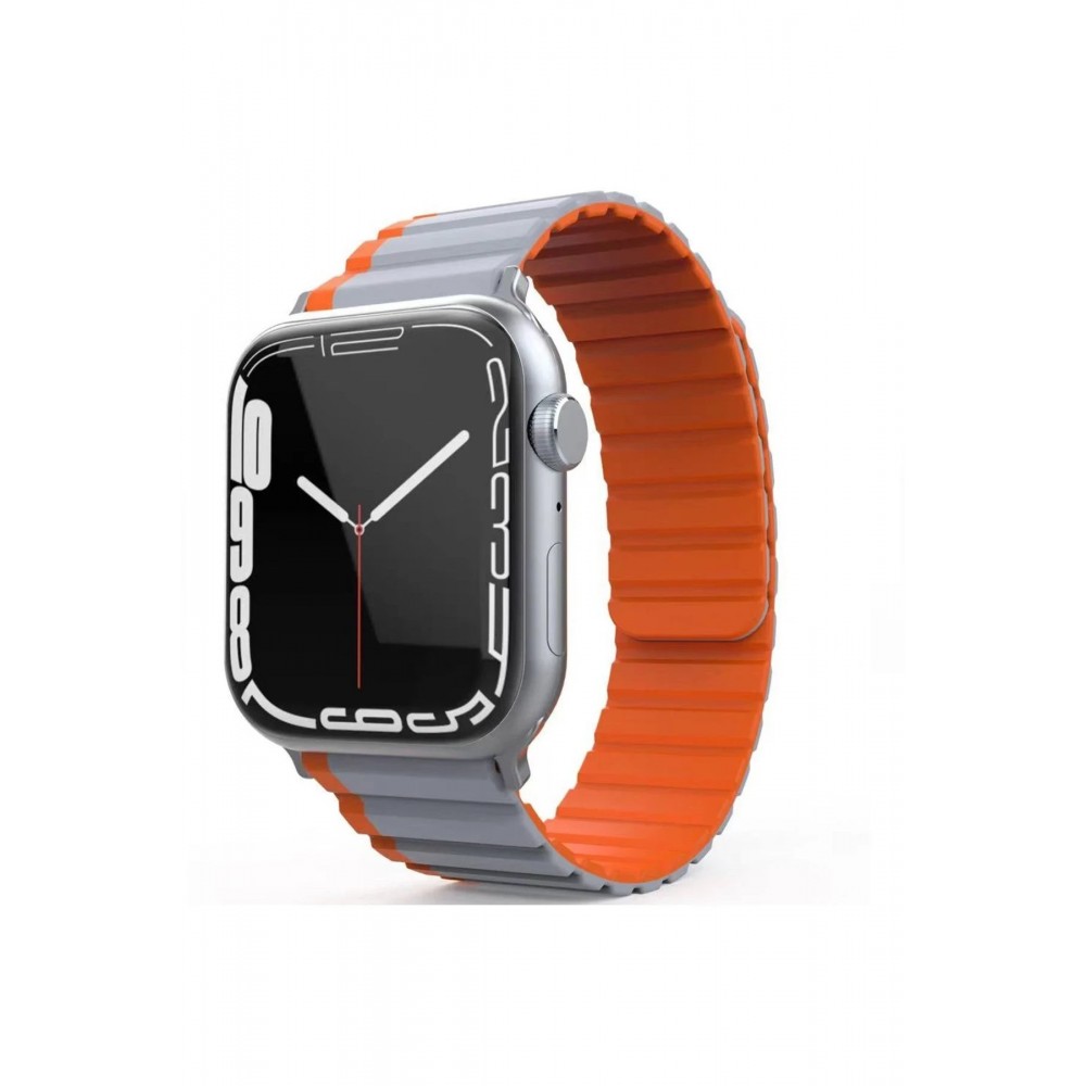 Apple Watch 42mm MO-WB1 Çift Renk Mıknatıslı Silikon Kordon - Gri-Turuncu-(5796)