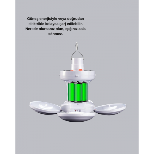 Solar Güneş Enerjili ve USB Şarjlı 5 Kanatlı LED Kamp Lambası