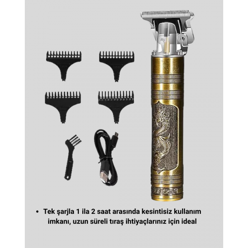 T Bıçaklı Profesyonel Çizik Tıraş Makinesi Seti – 120 Dakika Kullanım Şarjlı & Kablolu