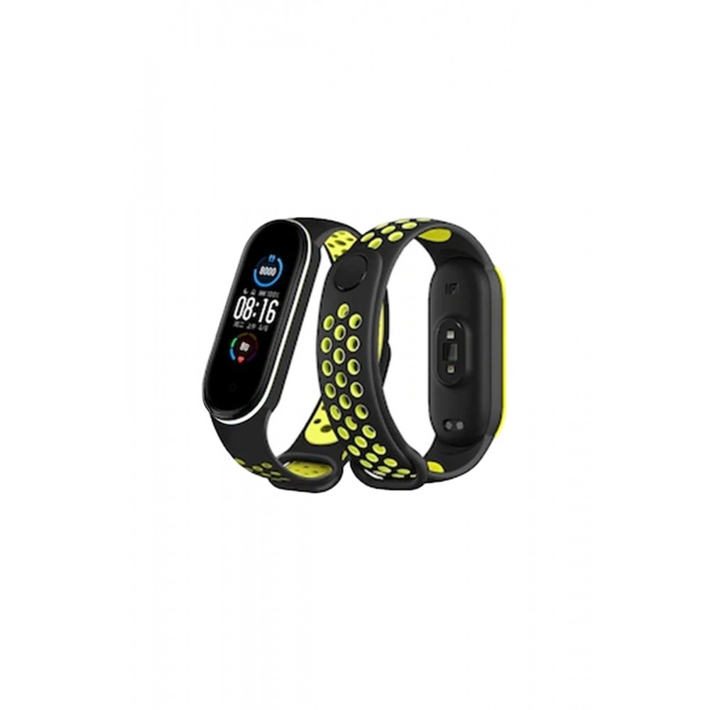 Xiaomi Mi Band 4 Spor Delikli Kordon - Siyah-Yeşil-Beyaz-(5796)