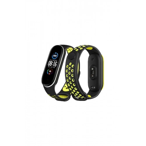 Xiaomi Mi Band 4 Spor Delikli Kordon - Siyah-Yeşil-Beyaz-(5796)