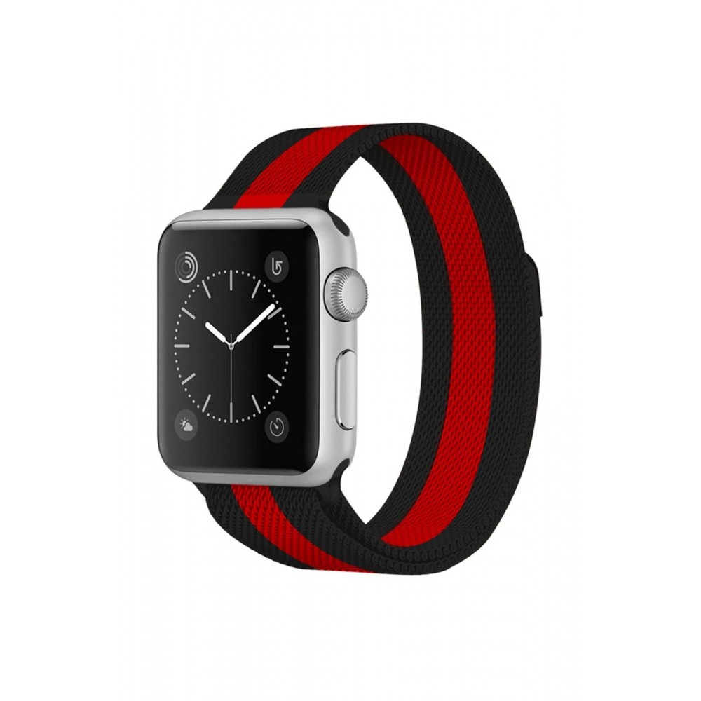 Apple Watch 38mm Metal Mıknatıslı Kordon - Siyah-Kırmızı-(5796)