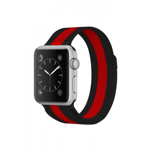 Apple Watch 38mm Metal Mıknatıslı Kordon - Siyah-Kırmızı-(5796)