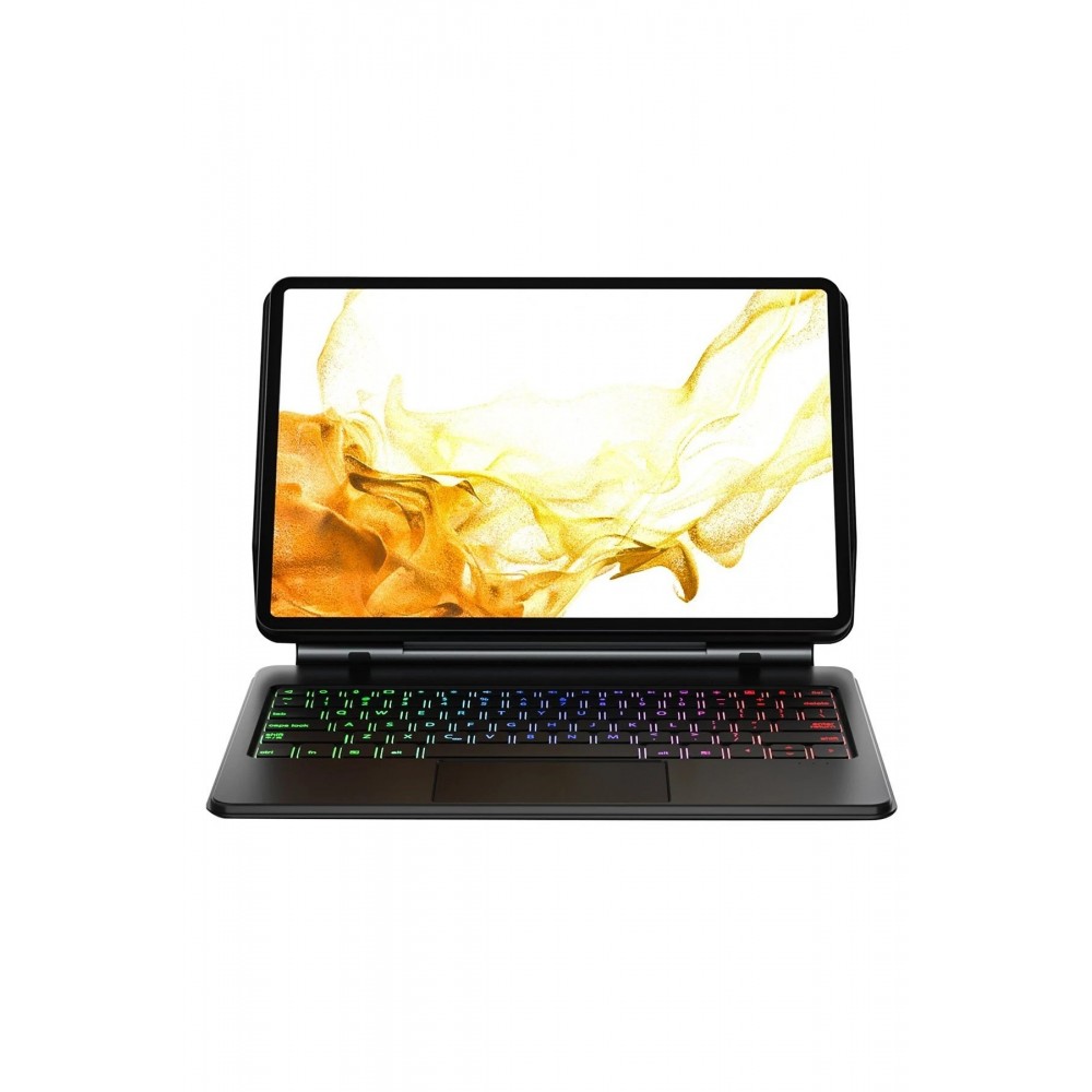 Samsung Galaxy T870 Tab S7 11 Kılıf Eternal Ledli Klavyeli Tablet Kılıfı - Siyah-(5796)