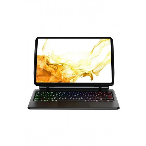 Samsung Galaxy T870 Tab S7 11 Kılıf Eternal Ledli Klavyeli Tablet Kılıfı - Siyah-(5796)