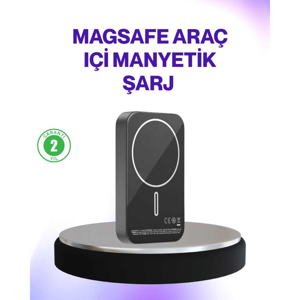 Mıknatıslı MagSafe Uyumlu Araç Tutucu Kablosuz Şarj Destekli