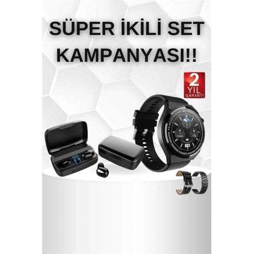 Kablosuz Bluetooth Kulaklık ve Kordon Hediyeli Akıllı Saat Nabız Ölçer Uzun Pil Ömrü