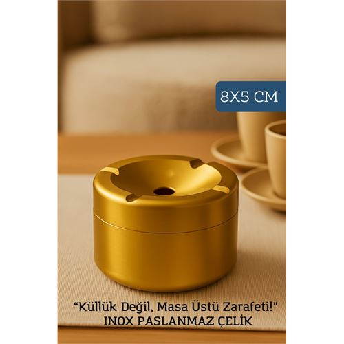 HSNET Inox Gold Paslanmaz Çelik Küllük – 8x 5 cm | Modern Hijyenik ve Dayanıklı Tasarım