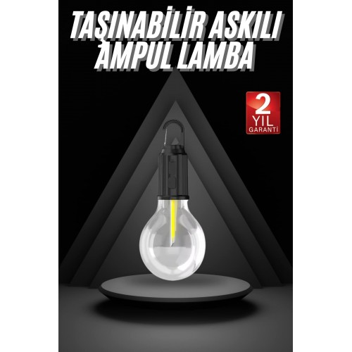 3 Farklı Mod LED'li Şarjlı Asma Kancalı Kamp Lambası Taşınabilir Ampul