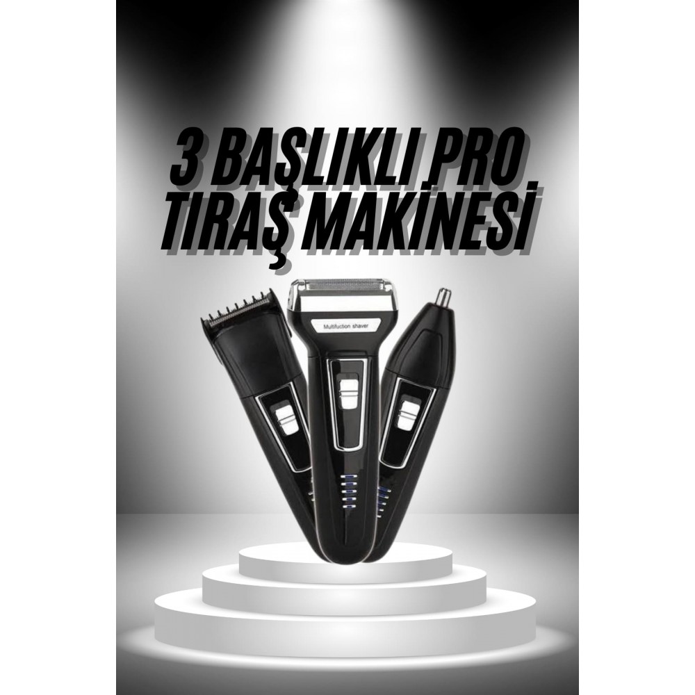 3'lü Set Saç Sakal Kesme Traş Makinesi Burun Kılı Alma Tıraş Makinesi