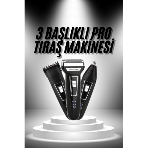 3'lü Set Saç Sakal Kesme Traş Makinesi Burun Kılı Alma Tıraş Makinesi