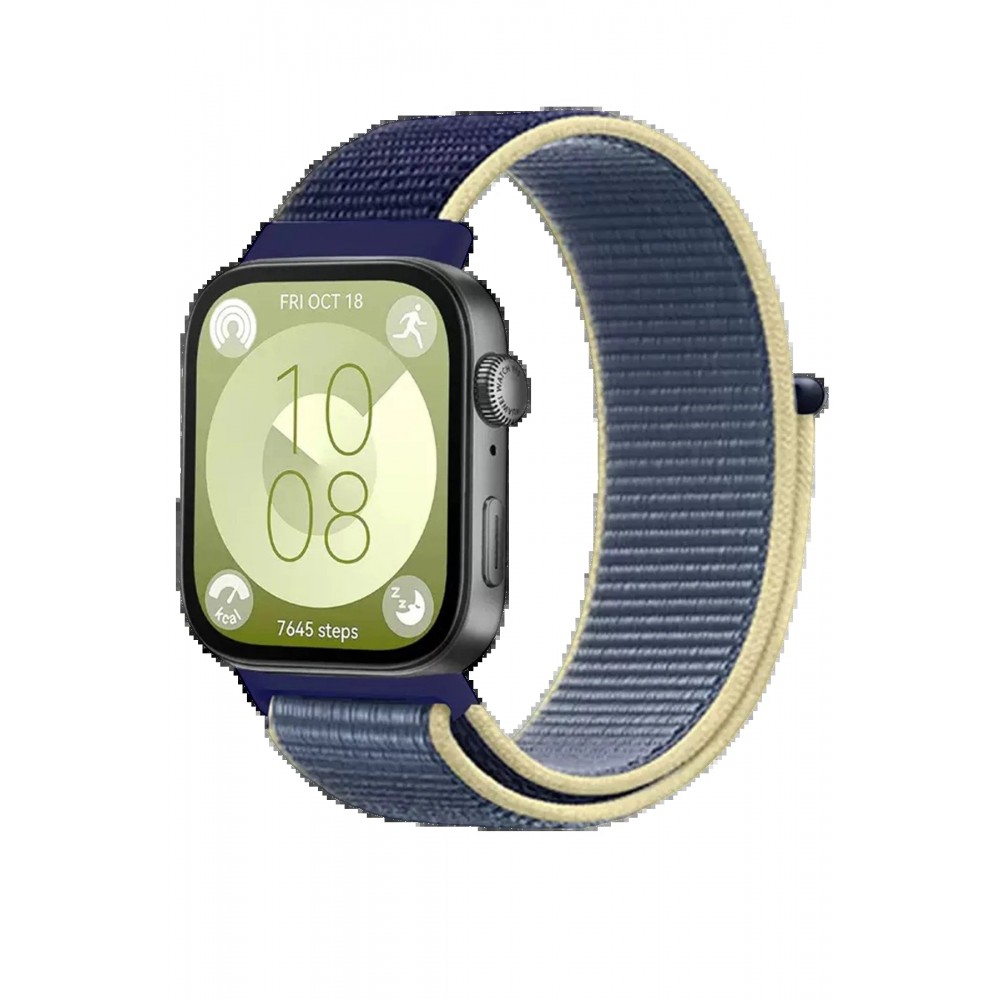 Huawei Fit 4 Hasırlı Cırtcırtlı Kordon - Sarı-Lacivert-(5796)