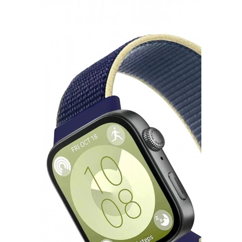 Huawei Fit 4 Hasırlı Cırtcırtlı Kordon - Sarı-Lacivert-(5796)