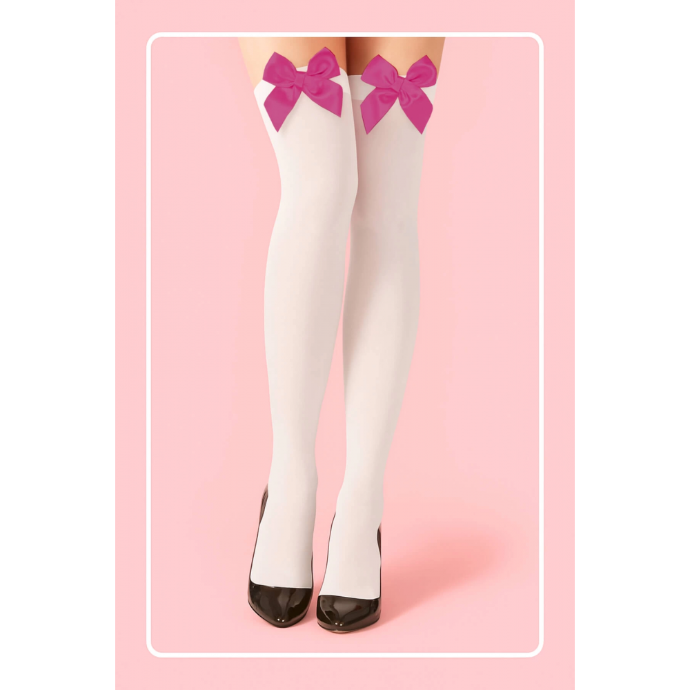 Fuşya Fiyonklu Beyaz Jartiyer Çorabı TM1379