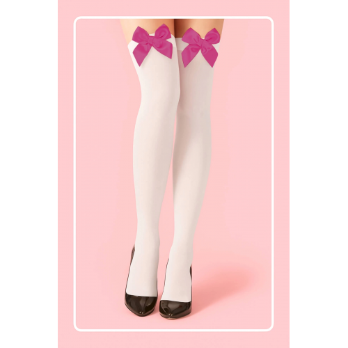 Fuşya Fiyonklu Beyaz Jartiyer Çorabı TM1379