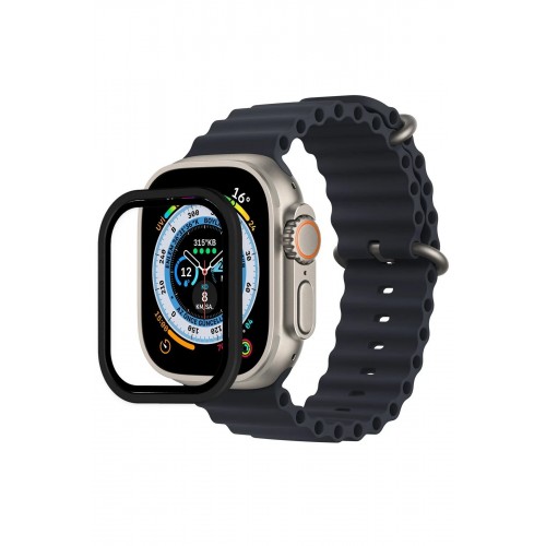 Apple Watch Ultra 49mm Alüminyum Kasa Cam Ekran Koruyucu - Siyah-(5796)