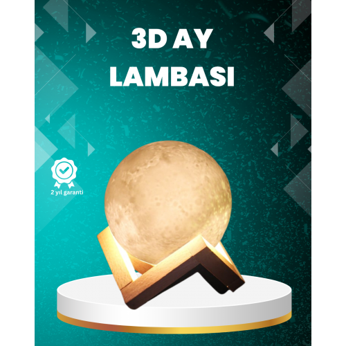 16 Renkli 3D Ay Gece Lambası RGB Modlu Şarjlı Uzaktan Kumandalı