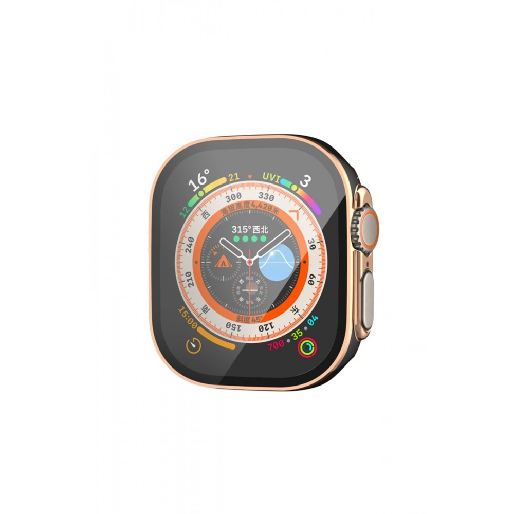 Apple Watch Ultra 49mm Legend Camlı Kasa Ekran Koruyucu - Siyah-Gold-(5796)