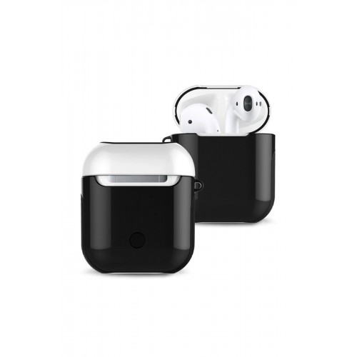 Airpods 2 (2.nesil) 3in1 Kılıf - Siyah-Beyaz-(5796)