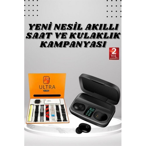 Yeni Nesil Akıllı Saat ve Bluetooth Kulaklık Kampanyası Dokunmatik Kare 7 Kordonlu