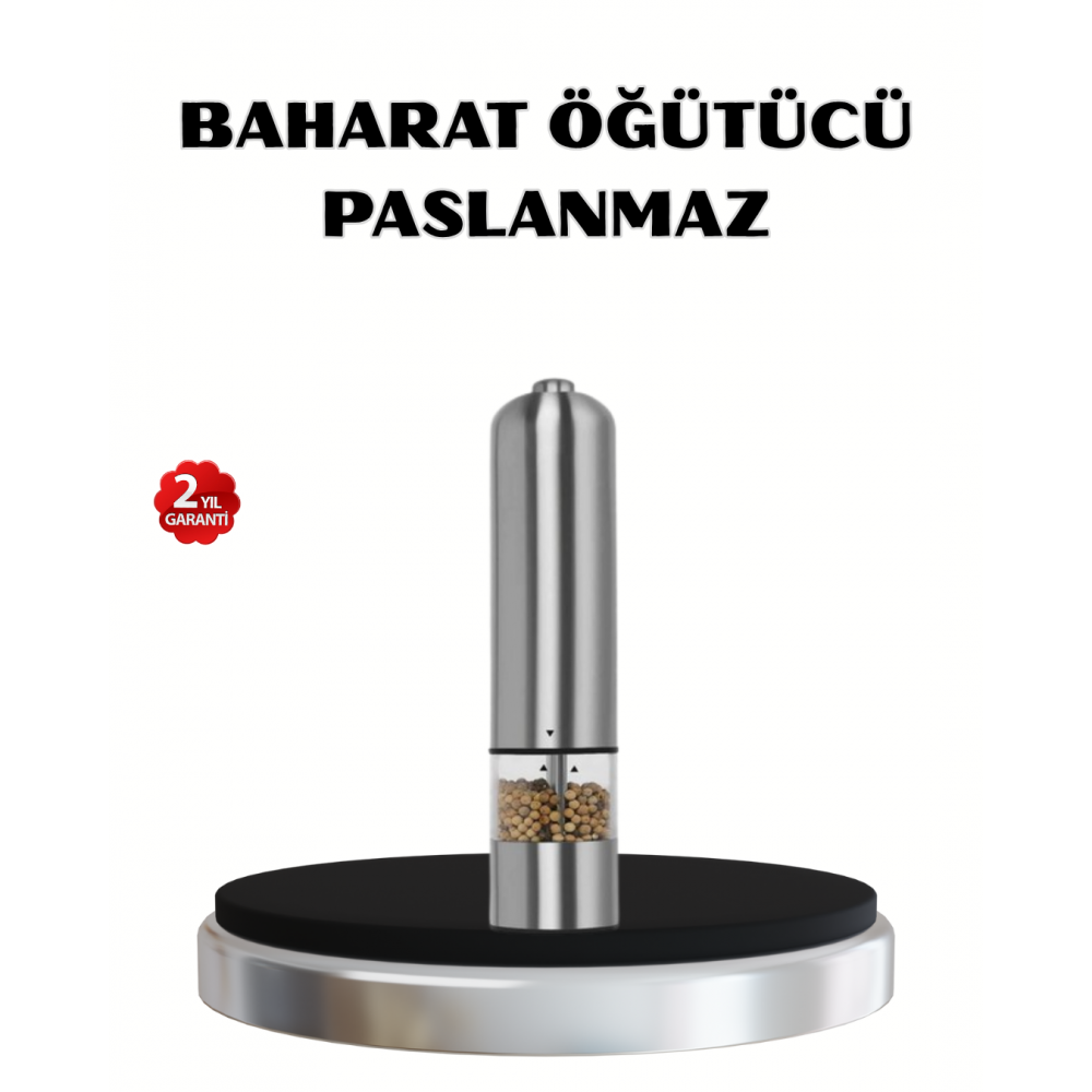 Modern Otomatik Baharat Öğütücü Seti – Pilli Paslanmaz Çelik LED Aydınlatmalı